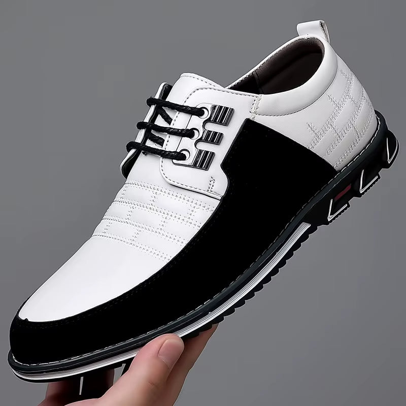 Men Sneakers Shoes Fashion Brand Classic Lace-Up Casual Loafers Pu Leather Shoes Black Breathable Business Men Shoes Big Size