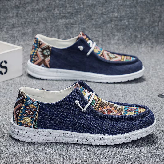 Mocassins en lin pour hommes - Chaussures de marche décontractées à fond plat en toile noire pour les tenues de soirée