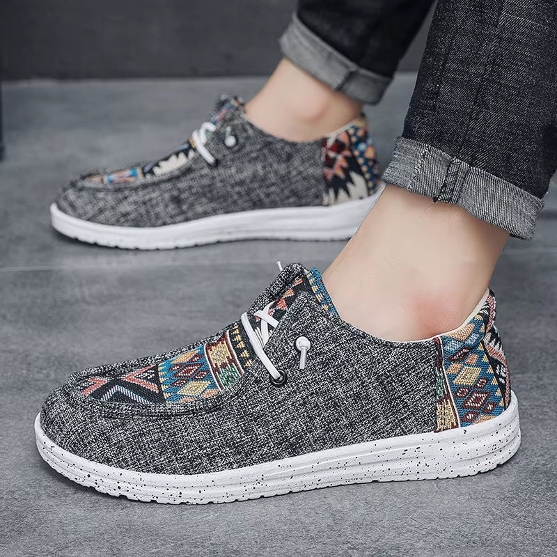 Mocassins en lin pour hommes - Chaussures de marche décontractées à fond plat en toile noire pour les tenues de soirée